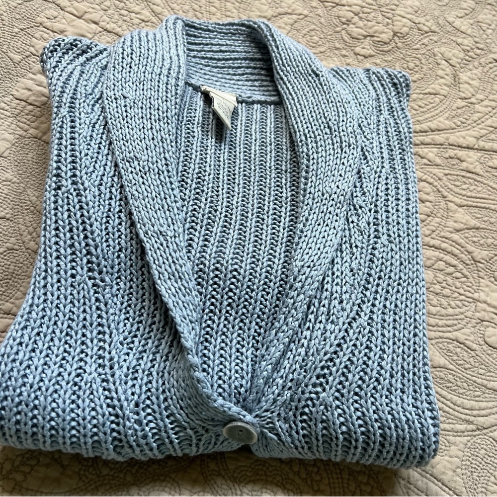 Vintage J Jill shawl collared cardigan in a soft blue - Picture 2 of 7